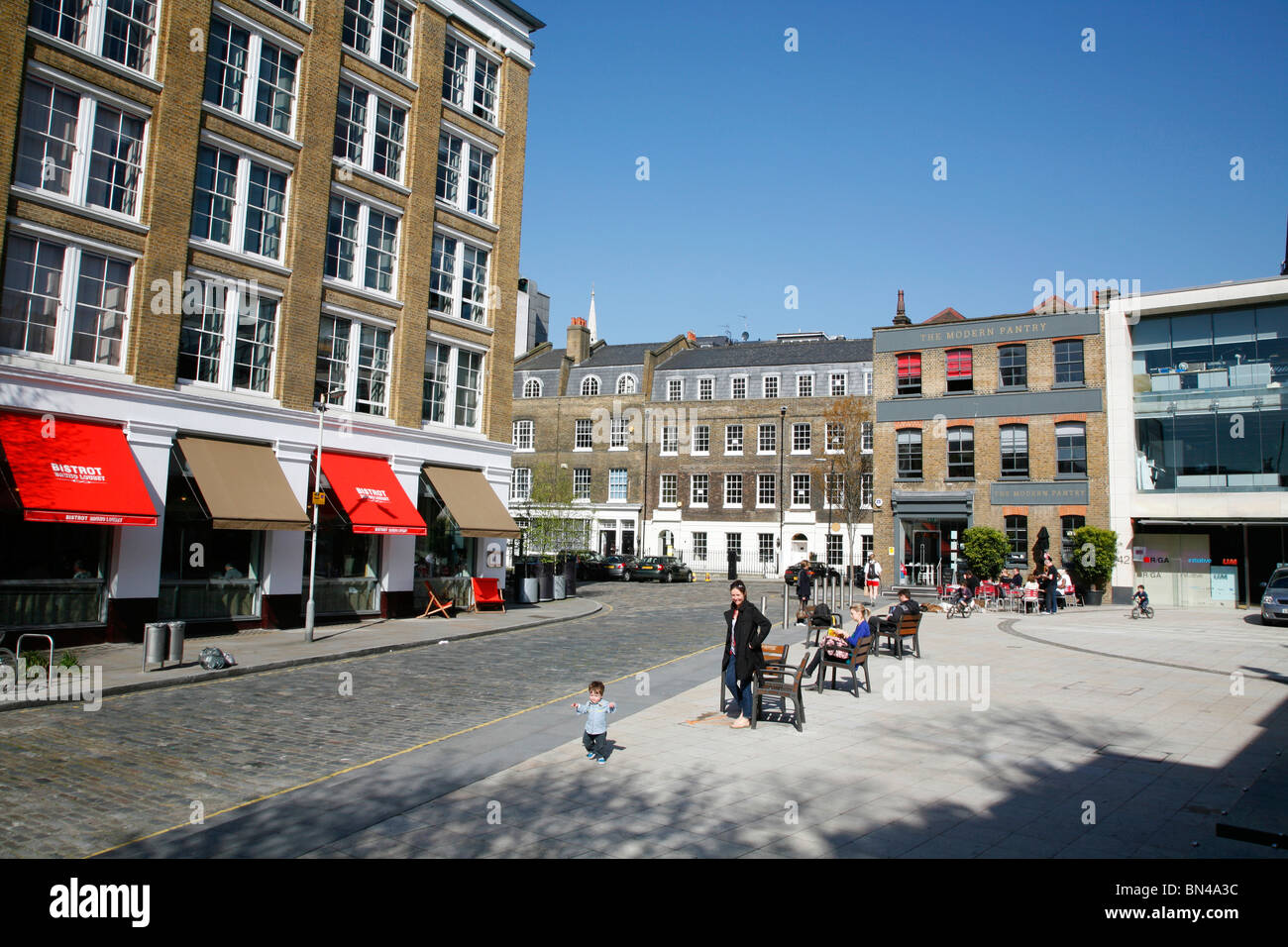 Modern Pantry and Bistrot Bruno Loubet restaurant on St John's Square, Clerkenwell, London, UK Stock Photo