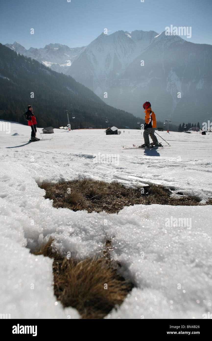 Lack of snow on a ski slope, Jerzens, Austria Stock Photo