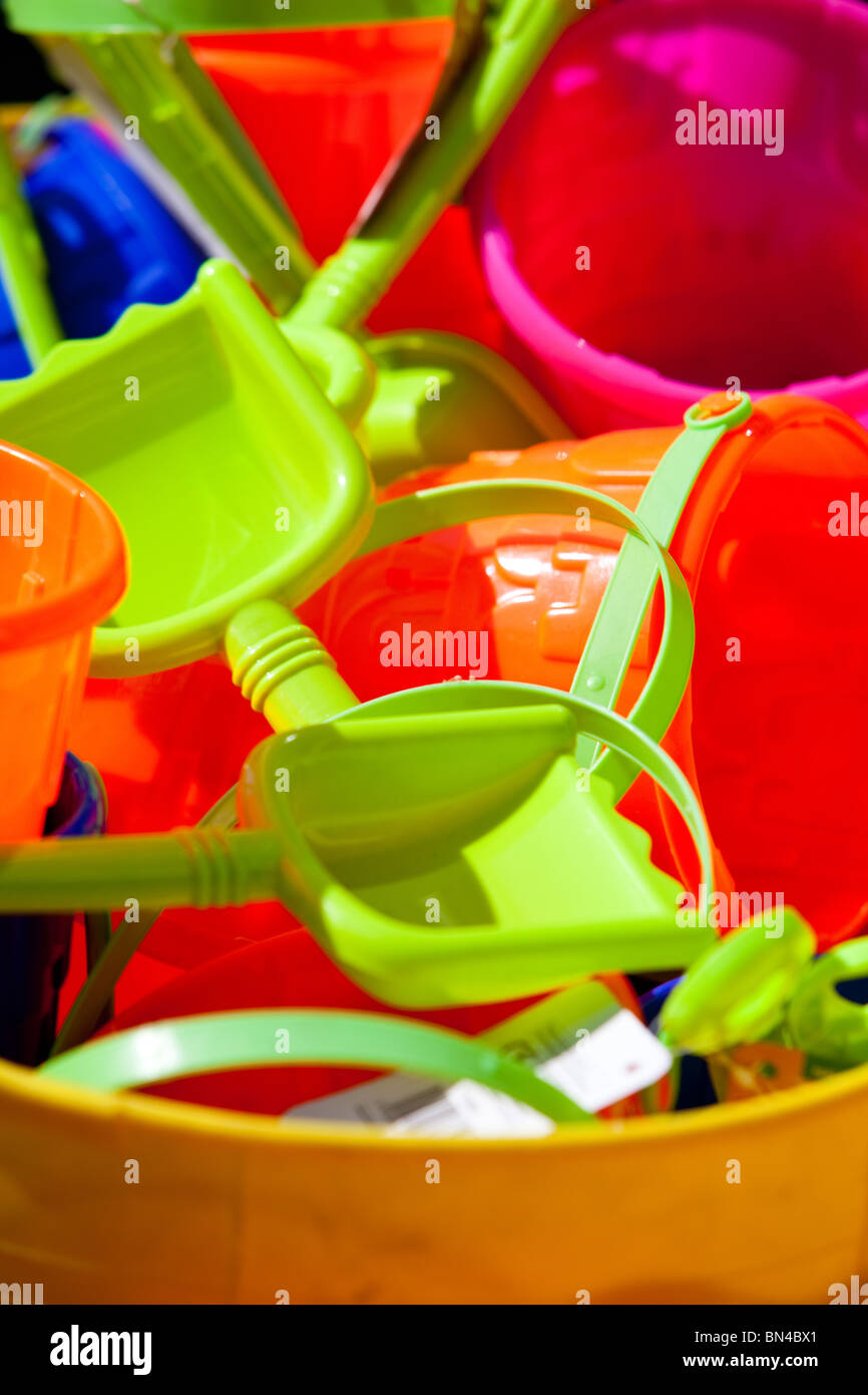 children's buckets and spades for sale at seaside town of Swanage
