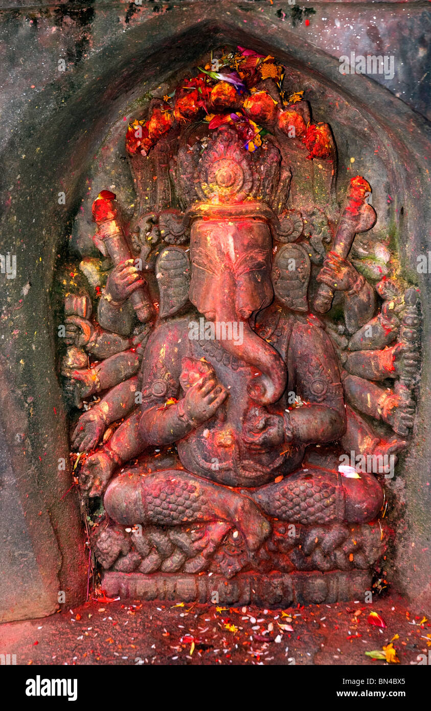 Small stone statue of Ganesh, Durbar Square, Patan, Nepal Stock Photo