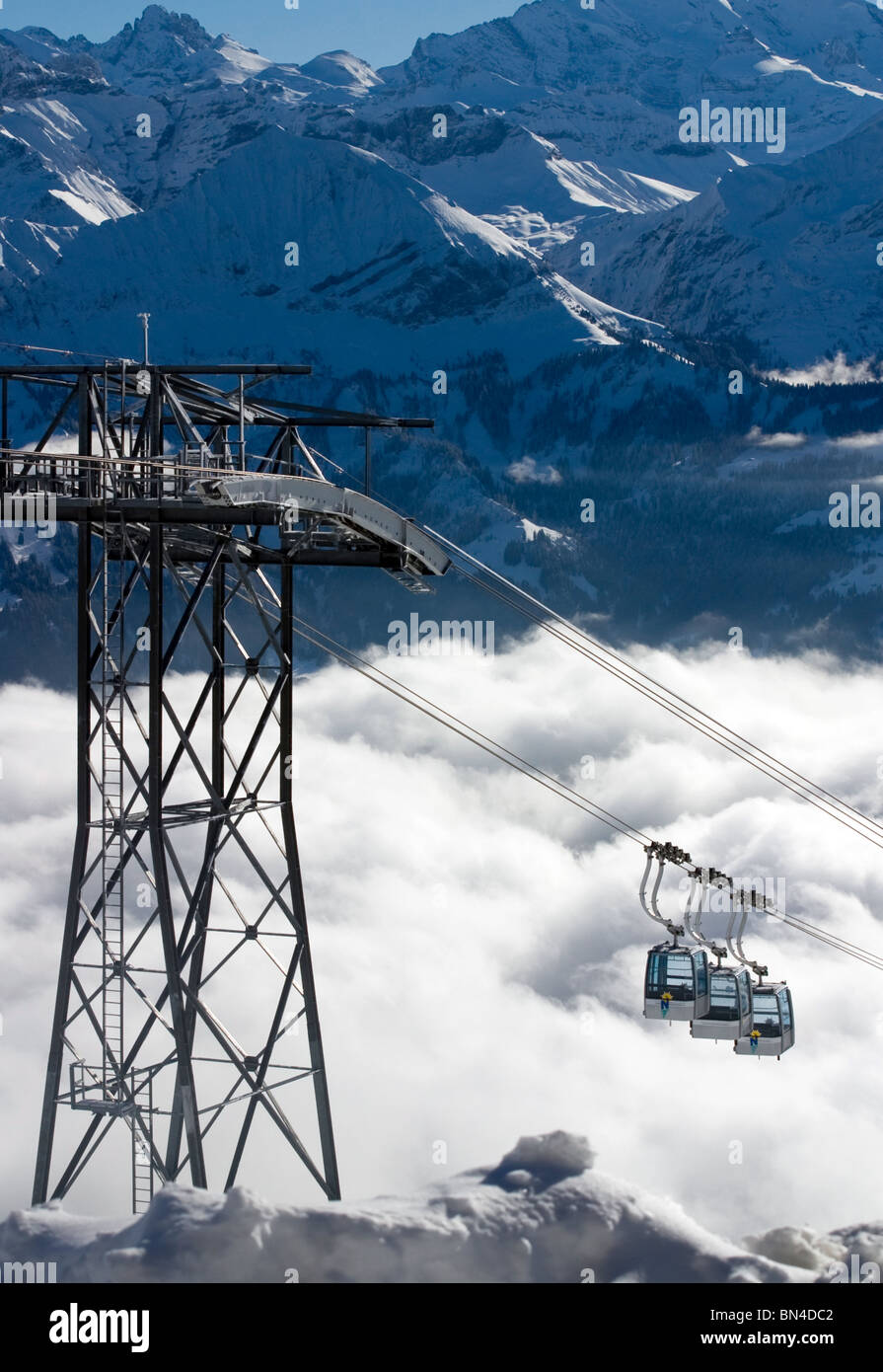 Swiss Alps cable car Beatenberg,swiss alps aerial and cable cars Stock