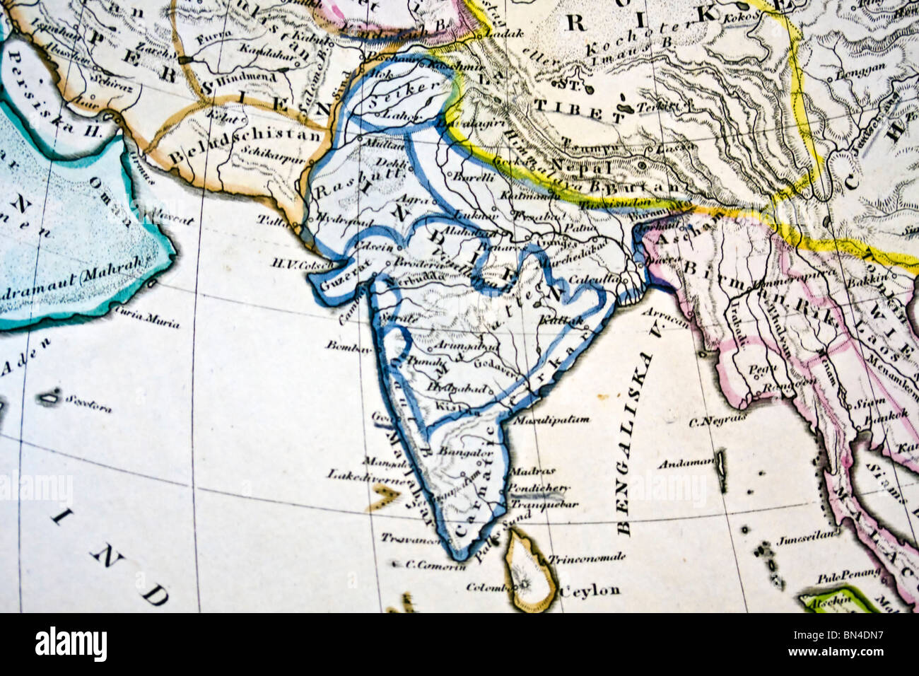 Ancient map of India. Handmade in 1881 Stock Photo