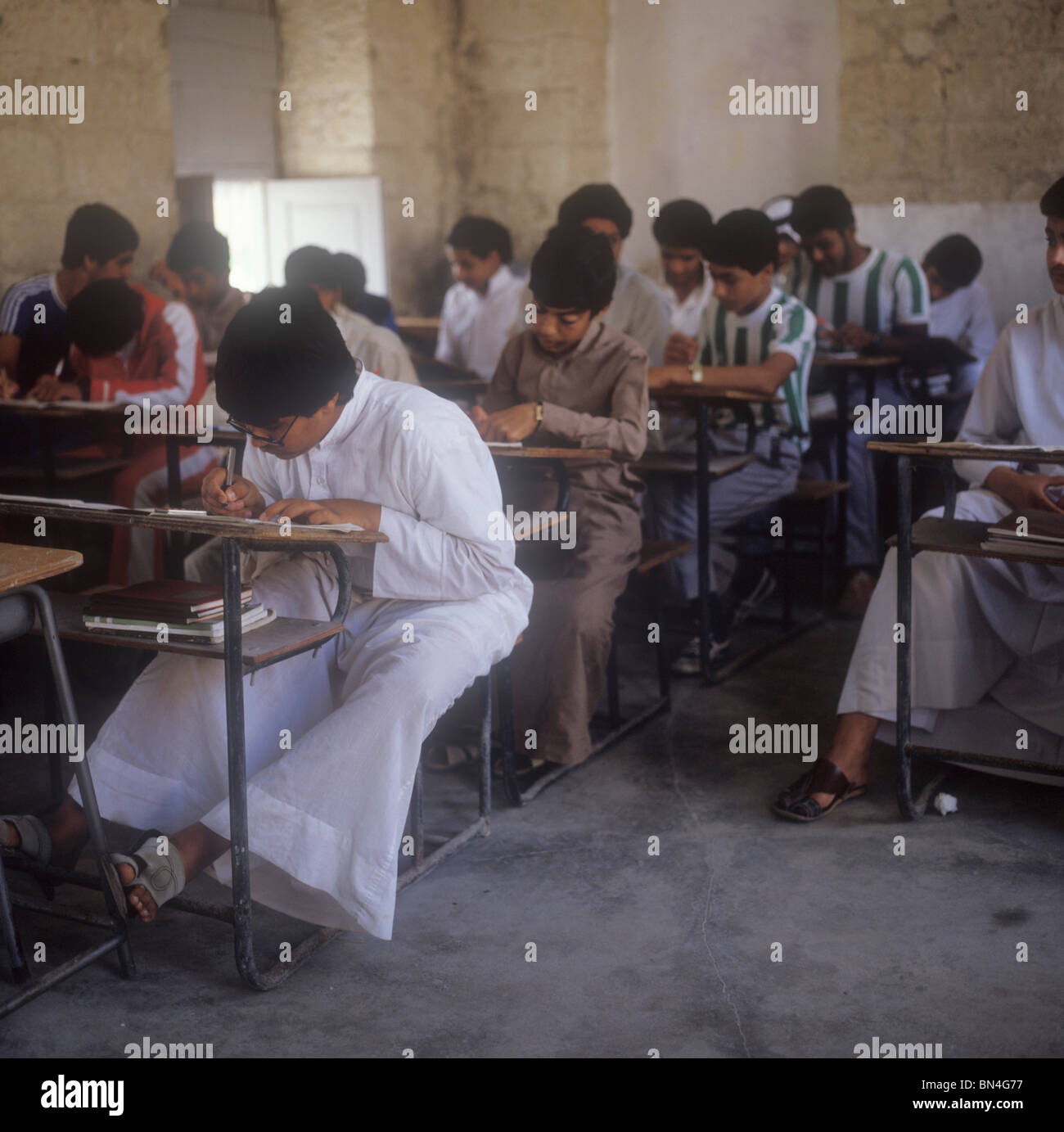 Boys class at Al Hidaya Al Khalifa School in Muharraq Bahrain Stock Photo