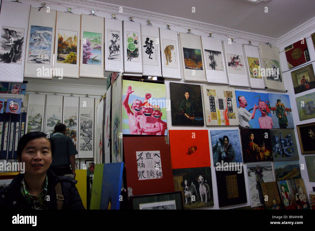 China, Beijing, Chinese students are selling original and copied paintings of modern and classic chinese art in Beijing. Stock Photo