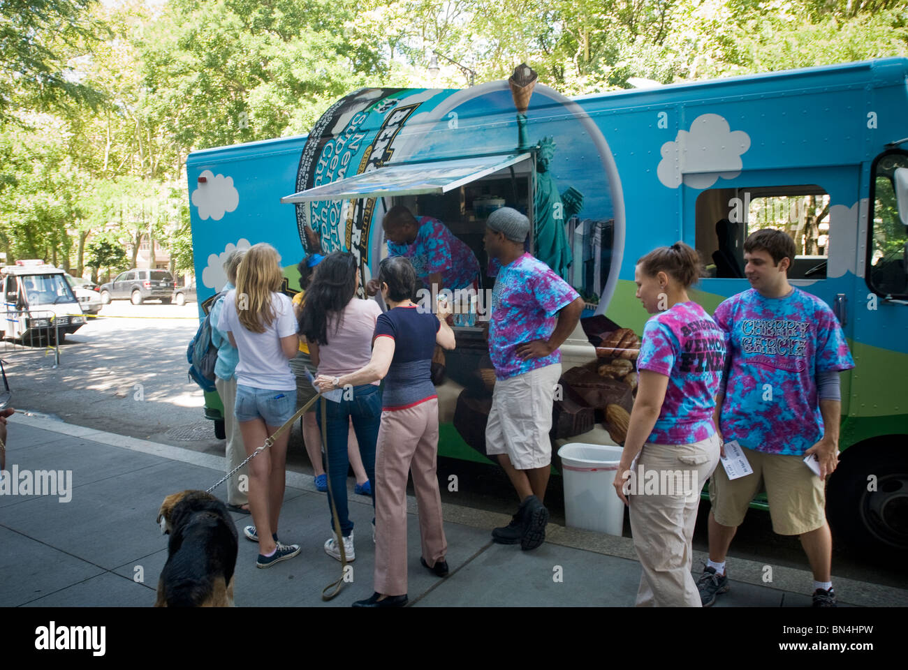 The Ben & Jerry's ice cream truck gives away free cups of Cherry Garcia