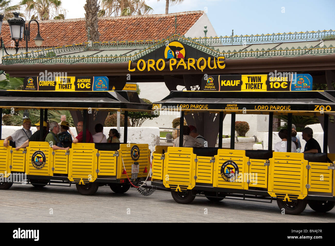 Spain, Canary Islands,Tenerife. City of Puerto De La Cruz. Loro Parque tram  Stock Photo - Alamy