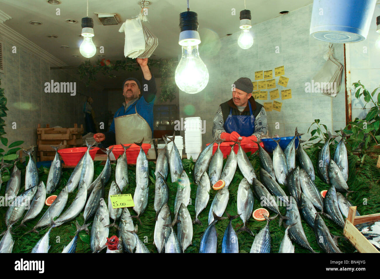 Turkey, Istanbul, Fish stand at a market Stock Photo - Alamy