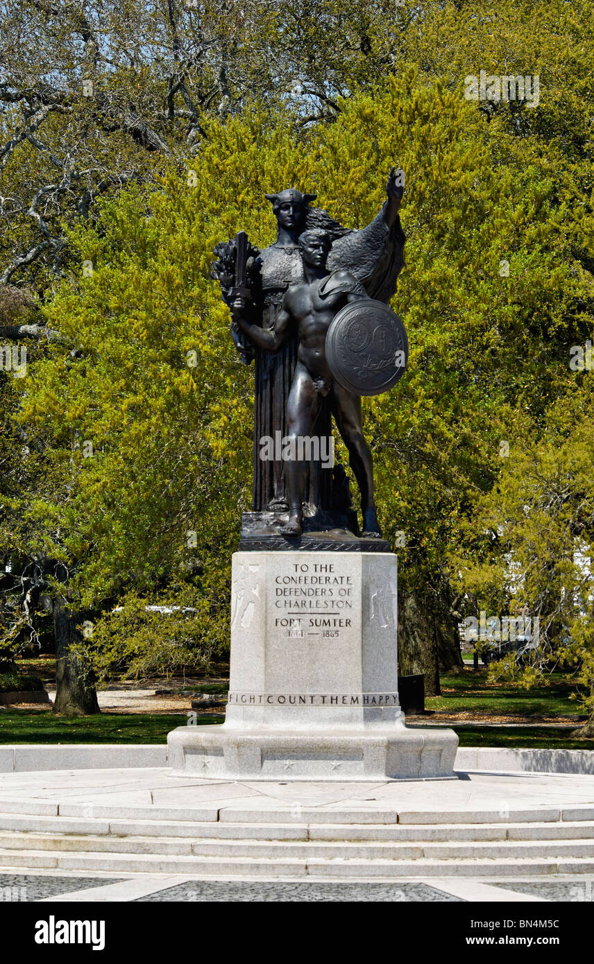 Monument to the Confederate Defenders of Charleston in White Point Gardens and Battery Park in Charleston, South Carolina Stock Photo