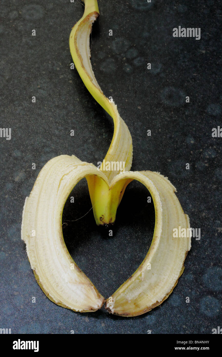 banana skin in the shape of a heart Stock Photo