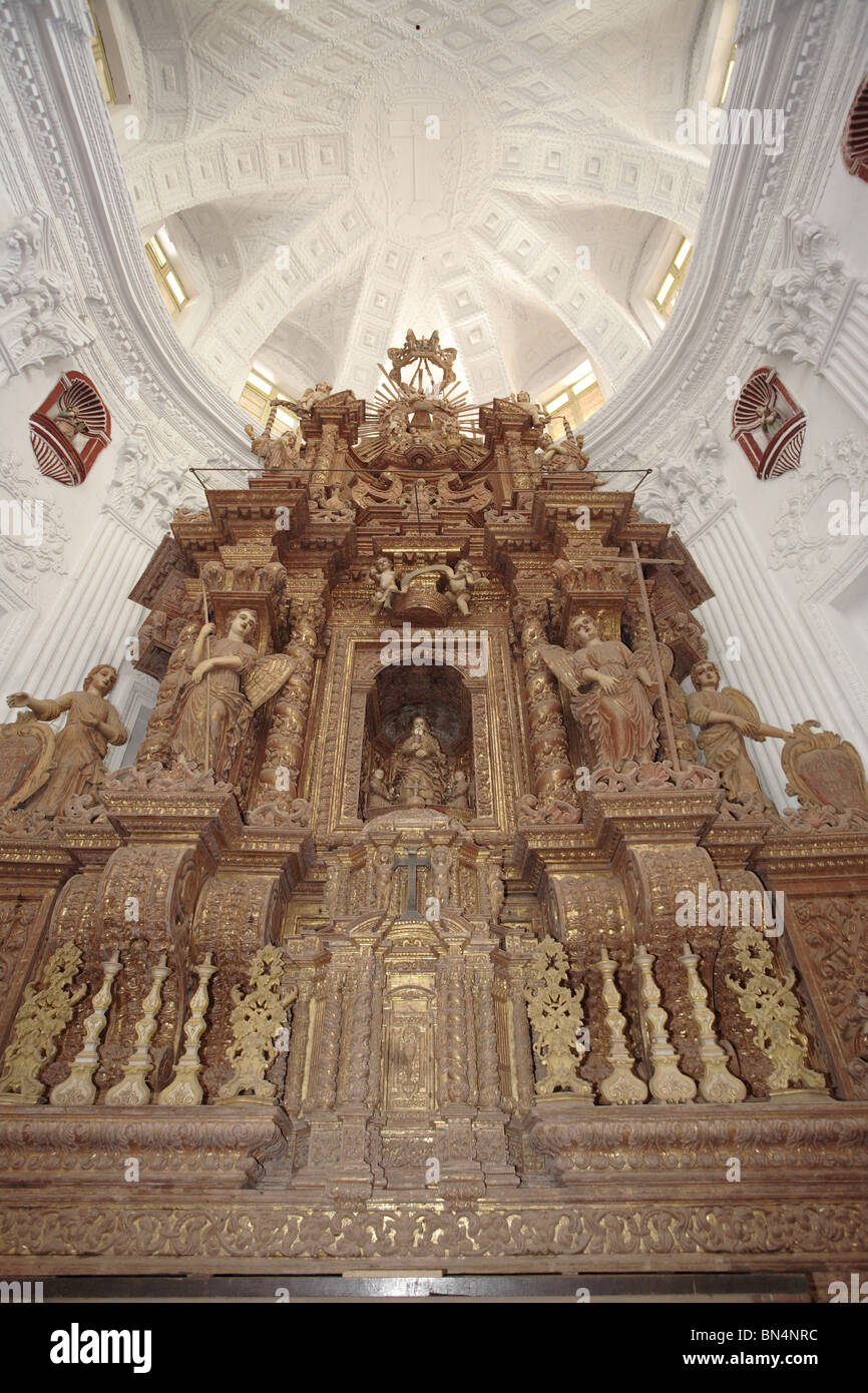 The main alter in the Church of St. Cajetan modeled on St. Peter's Church in Rome; Old Goa  ; India Stock Photo