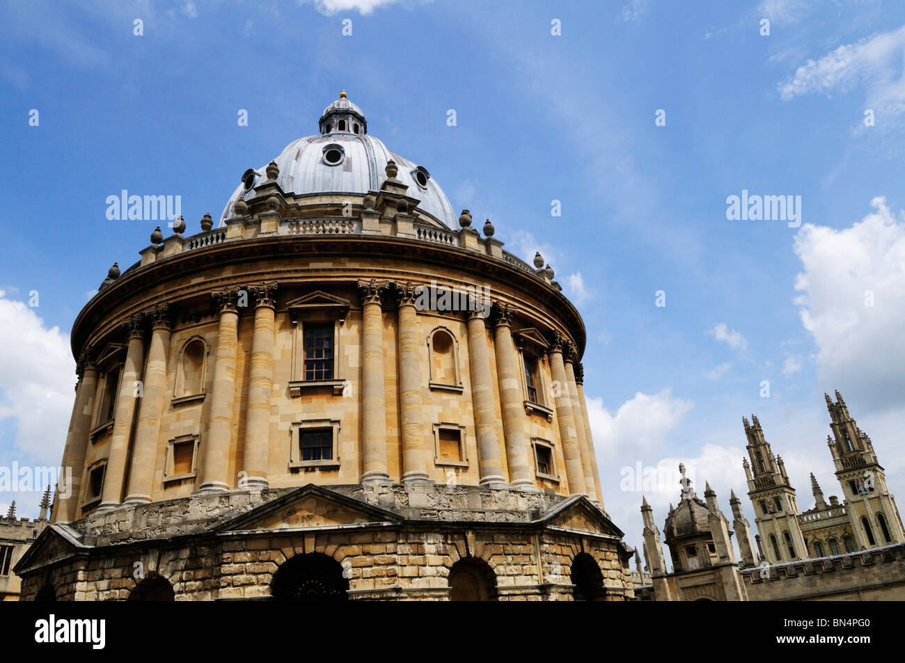 Radcliffe Camera with Spires of All Souls College, Oxford, England, UK Stock Photo