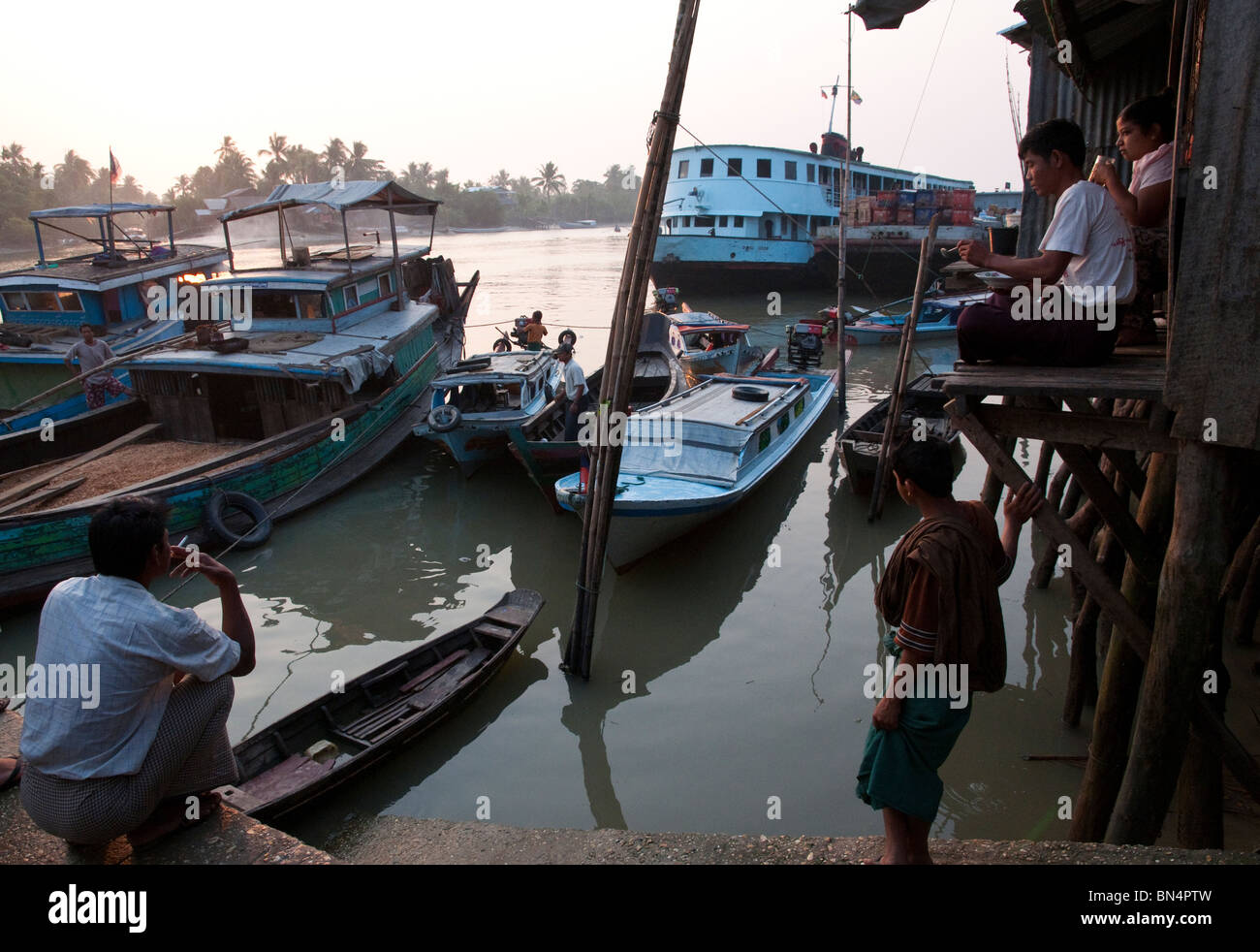 Myanmar. Burma. Kan Bat town. trip by public ferry to Labutta in the Ayeryarwadi delta Stock Photo