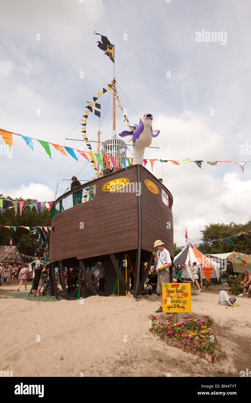 Huge Kids Pirate Ship In The Greenpeace Field Glastonbury Festival Stock Photo Alamy