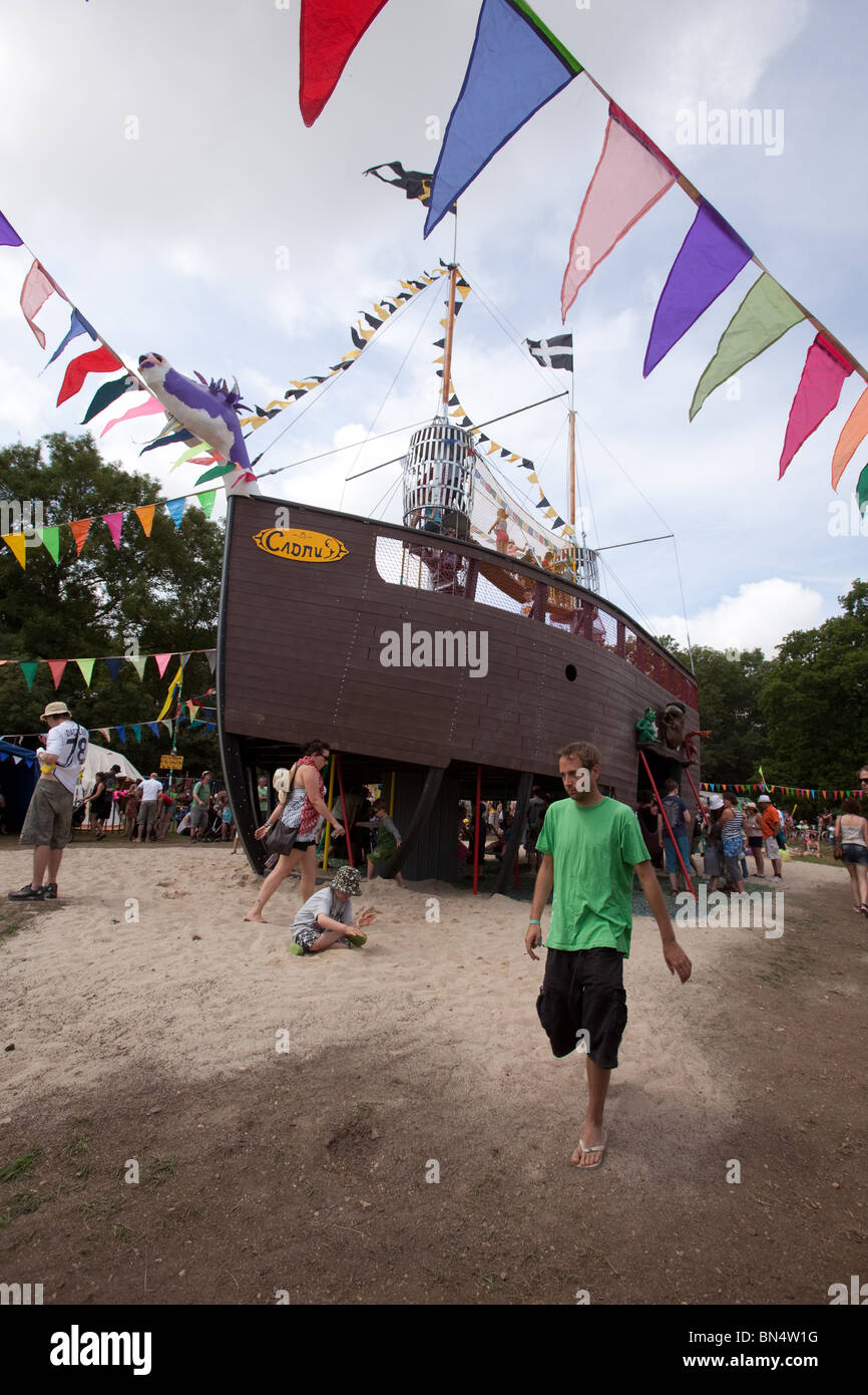 Huge Kids Pirate Ship In The Greenpeace Field Glastonbury Festival Stock Photo Alamy