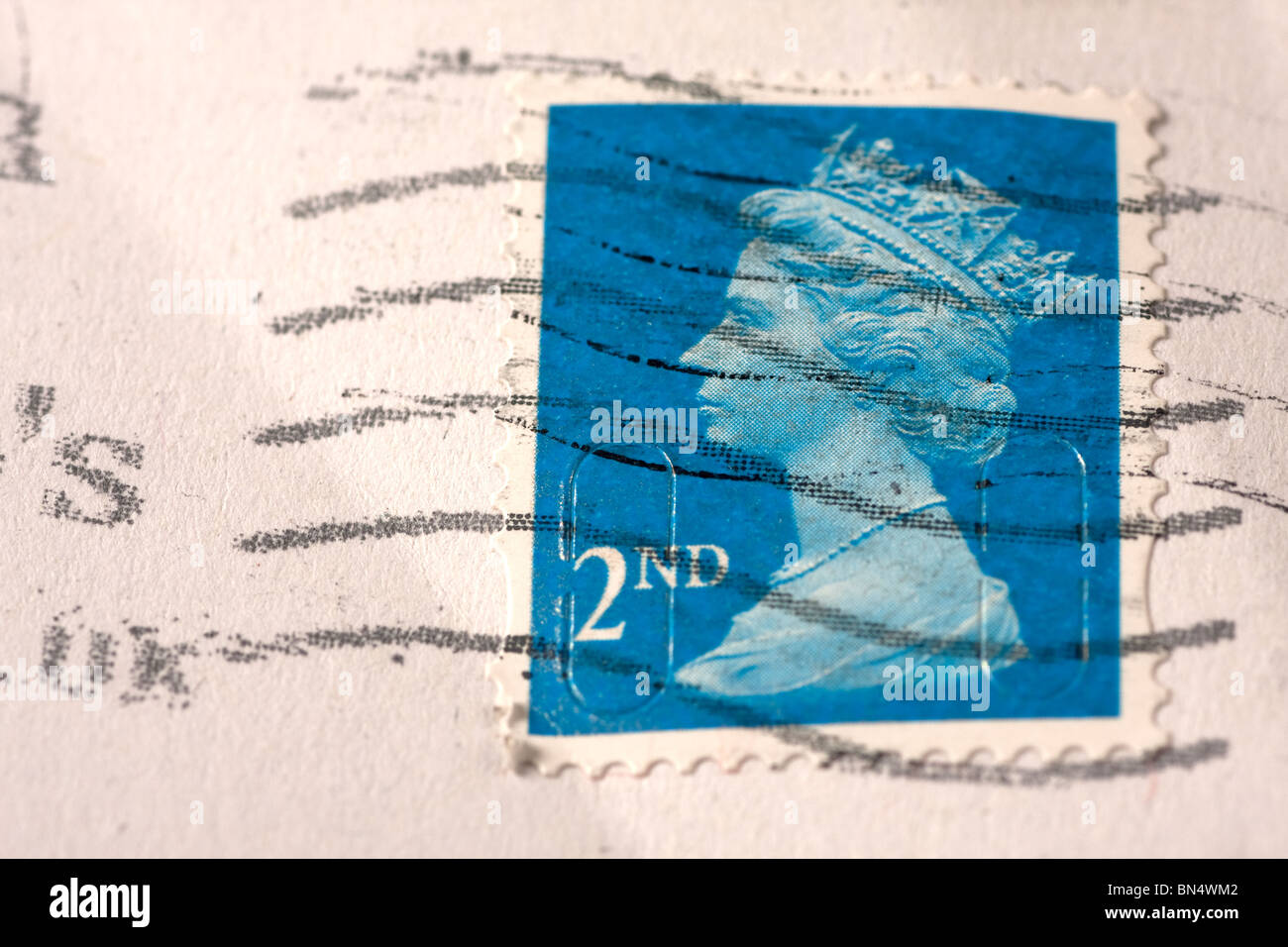 Close up of an envelope with 2nd class UK postage stamp Stock Photo