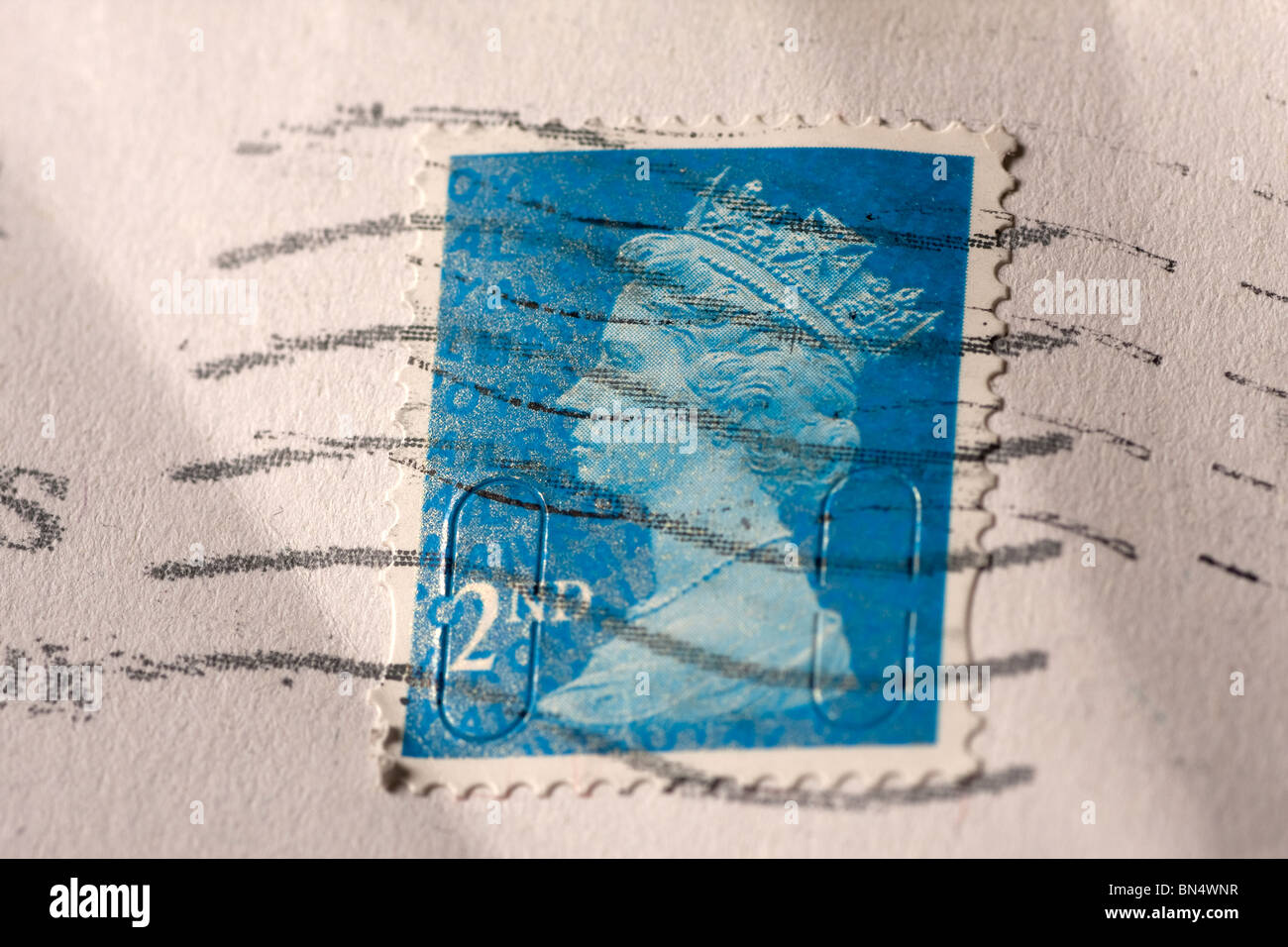 Close up of an envelope with 2nd class UK postage stamp Stock Photo