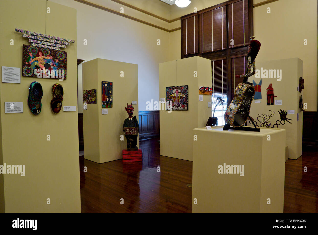 Detour Art mixed media exhibit in restored former courtroom at Lake