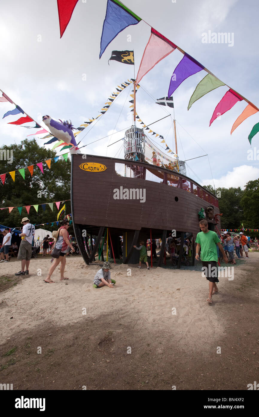 Huge Kids Pirate Ship In The Greenpeace Field Glastonbury Festival Stock Photo Alamy