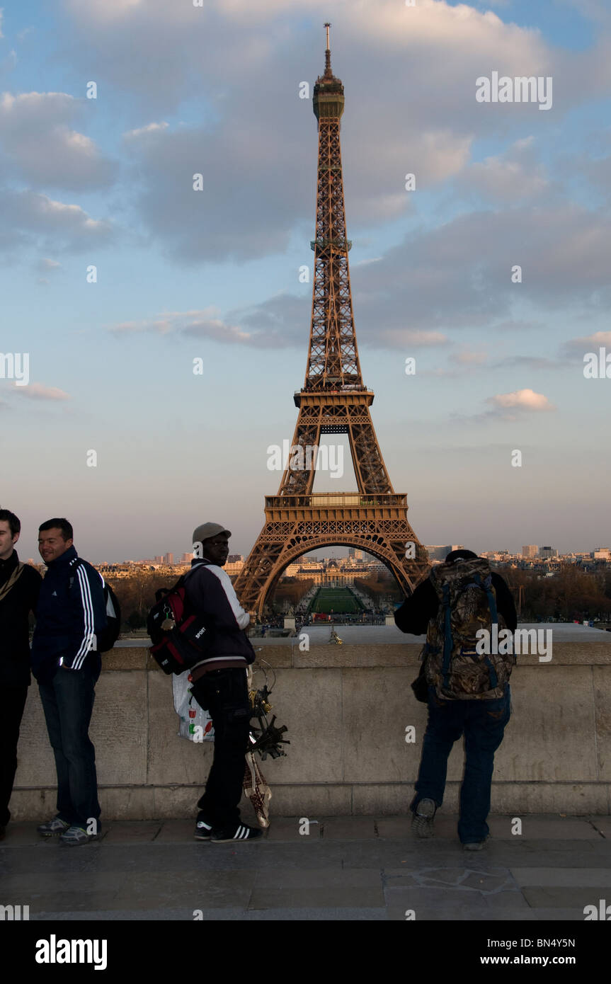 Tourists Visiting The Eiffel Tower View Form Trocadero Plaza Paris France Stock Photo Alamy