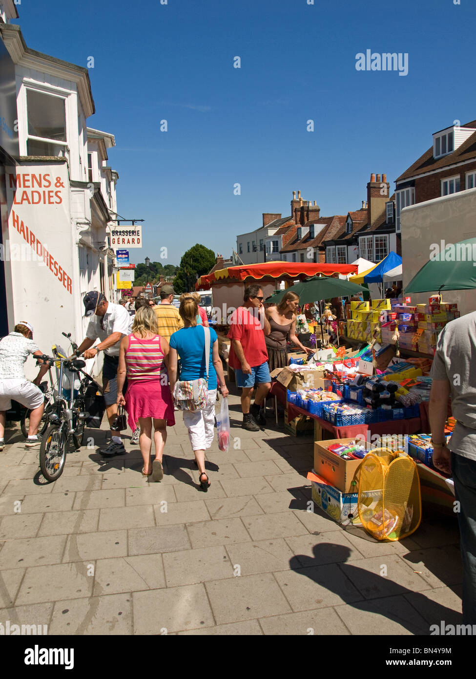 Saturday market Lymington High Street Hampshire England UK Stock Photo