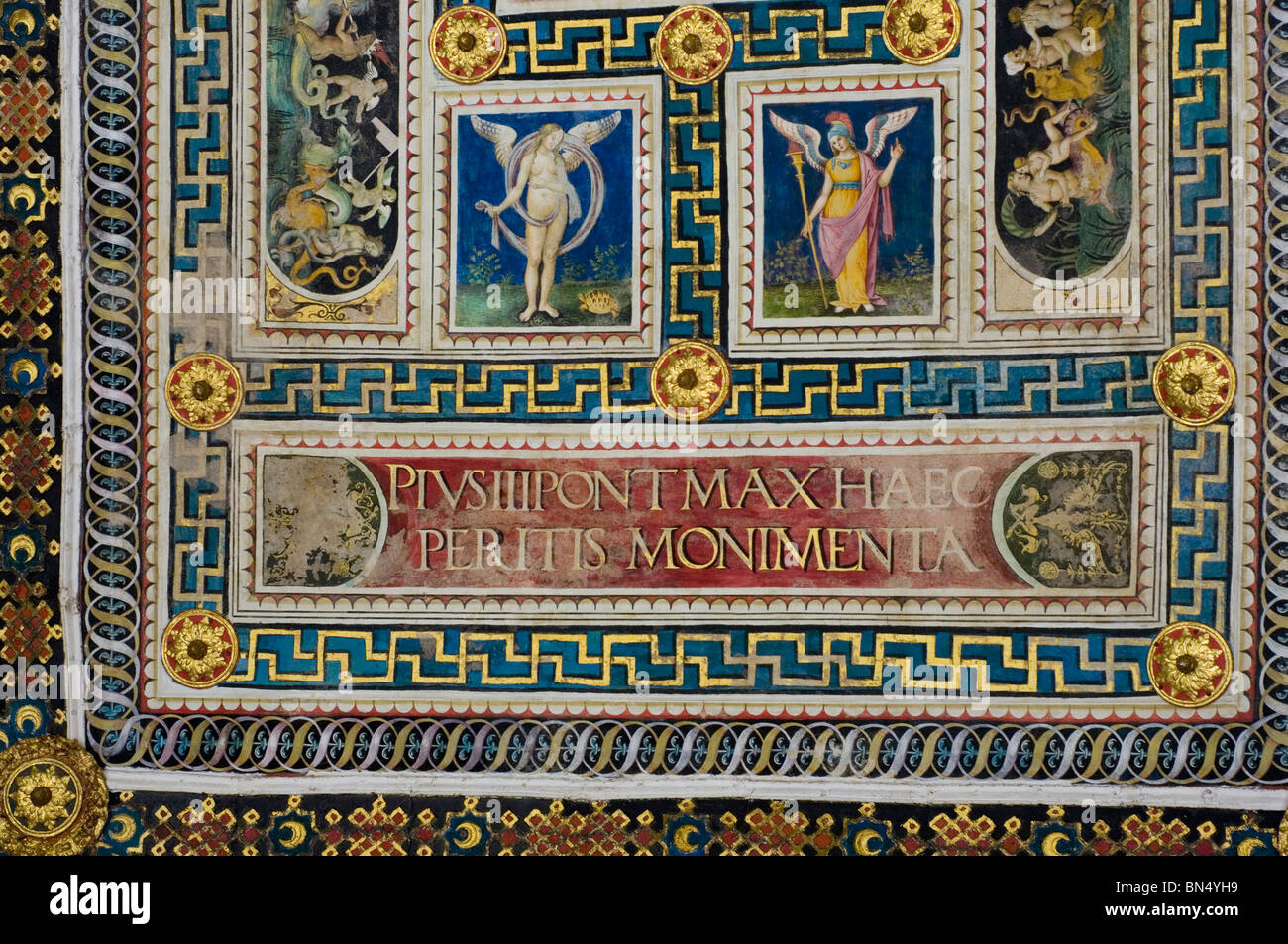 Ceiling of the Libreria Piccolomini within the Duomo or cathedral in Siena, Tuscany Stock Photo