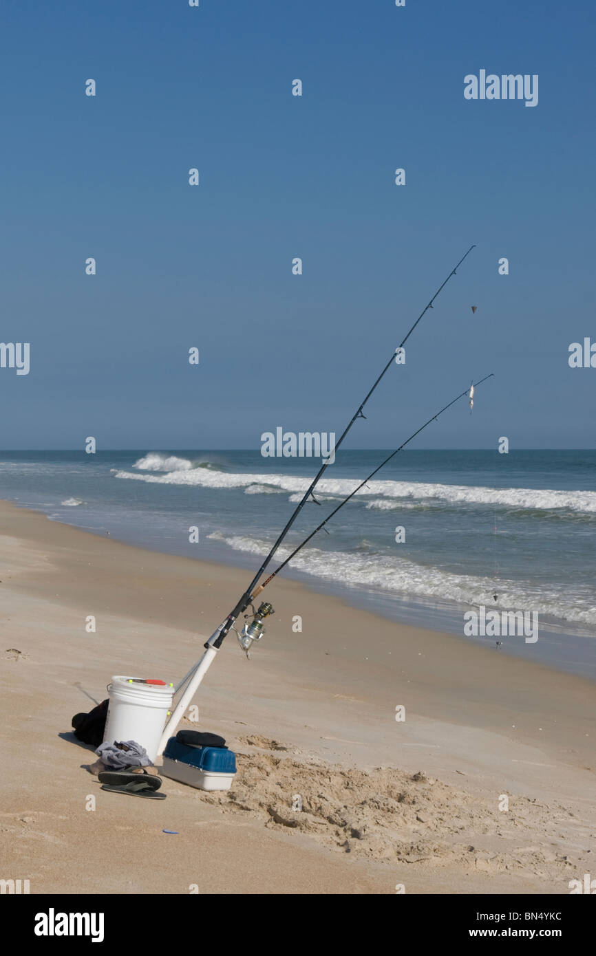 Fishing poles and tackle on the beach at Cape Canaveral National