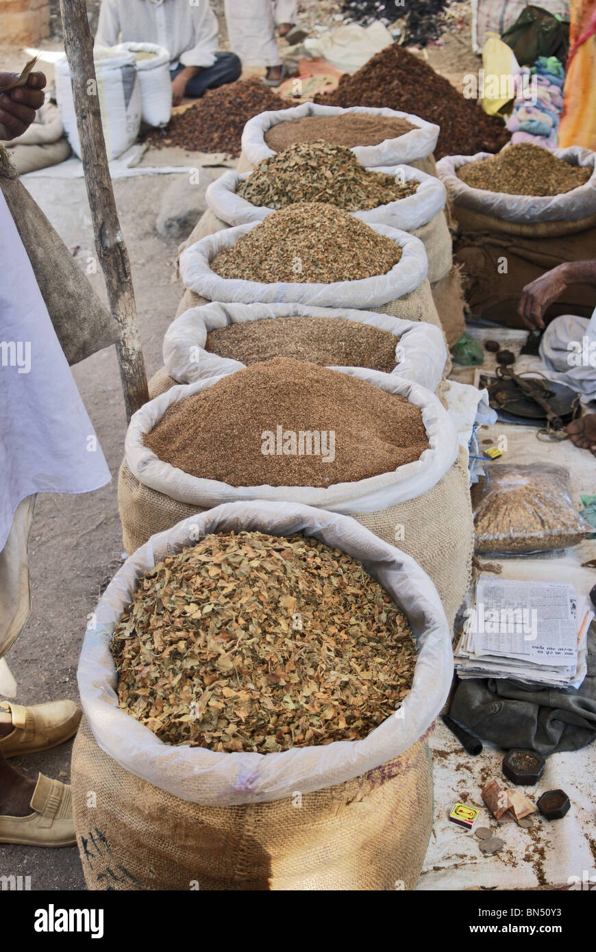varieties of tobacco on sale in a local market Stock Photo