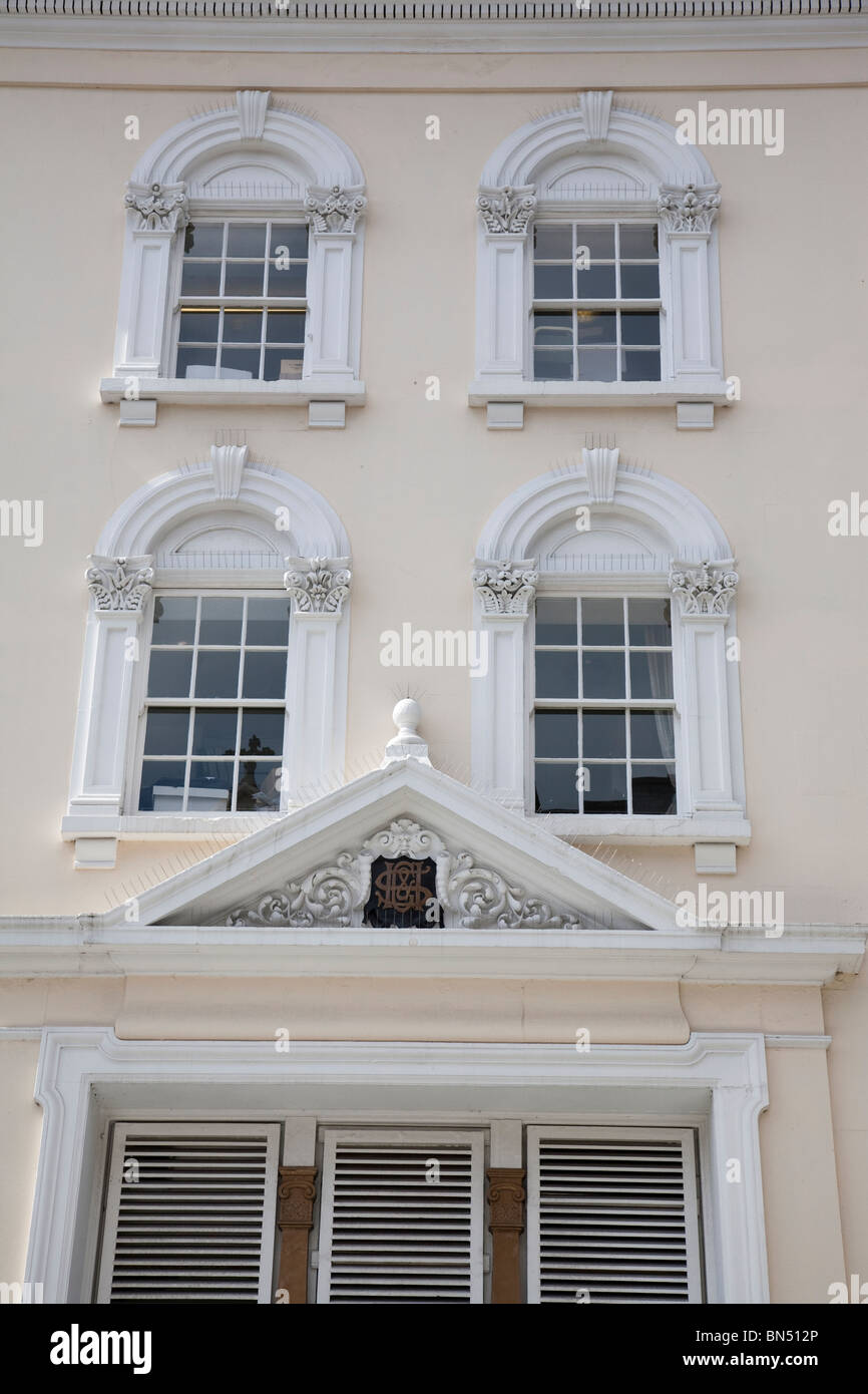 Part of the front facade over the entrance to the Avon Gorge Hotel, Clifton, England. Stock Photo
