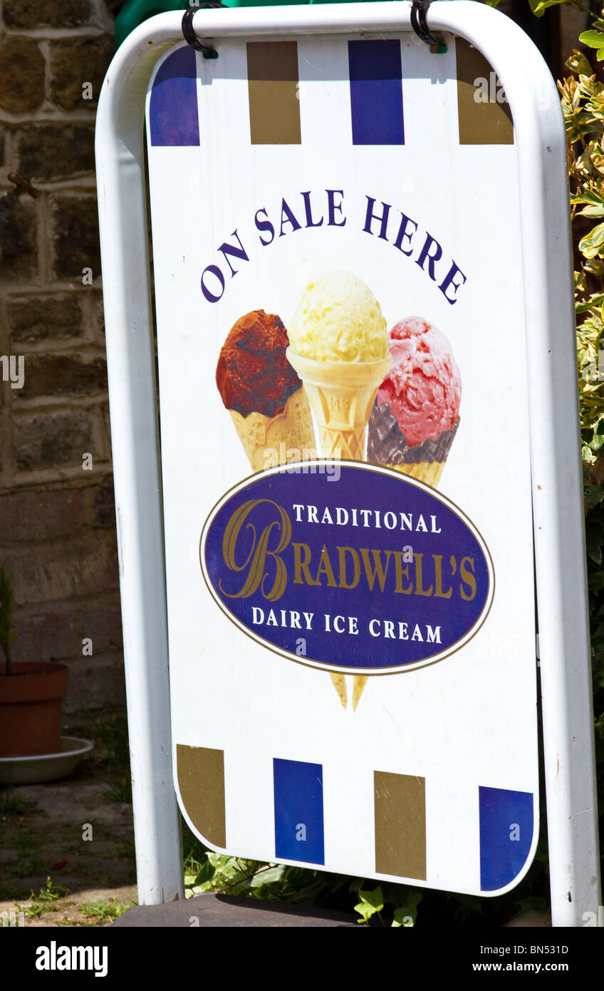 Ice cream sign outside a cafe in Sussex, England, UK Stock Photo