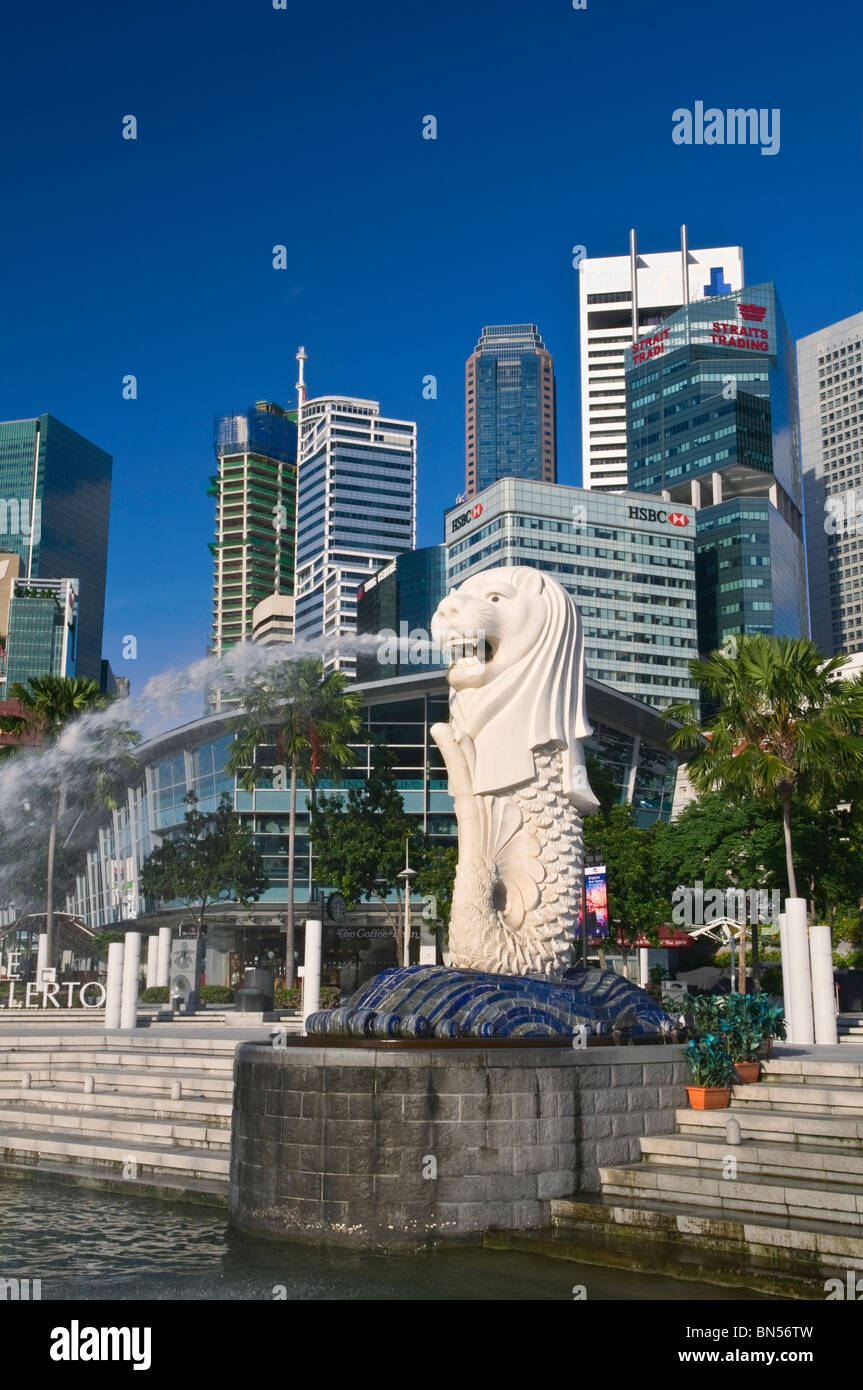 Merlion and Central Business District Singapore Stock Photo