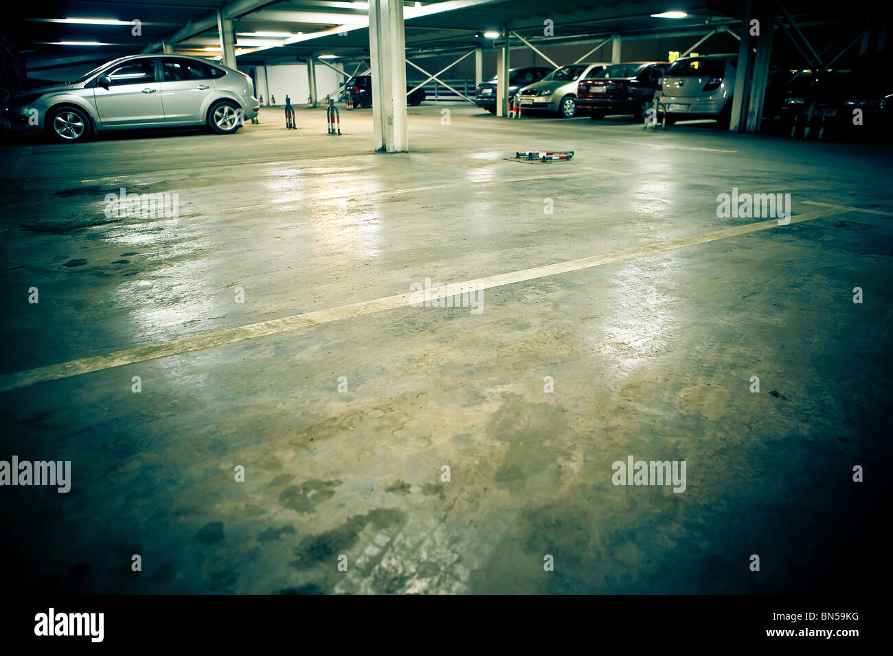 Parking garage - underground interior Stock Photo