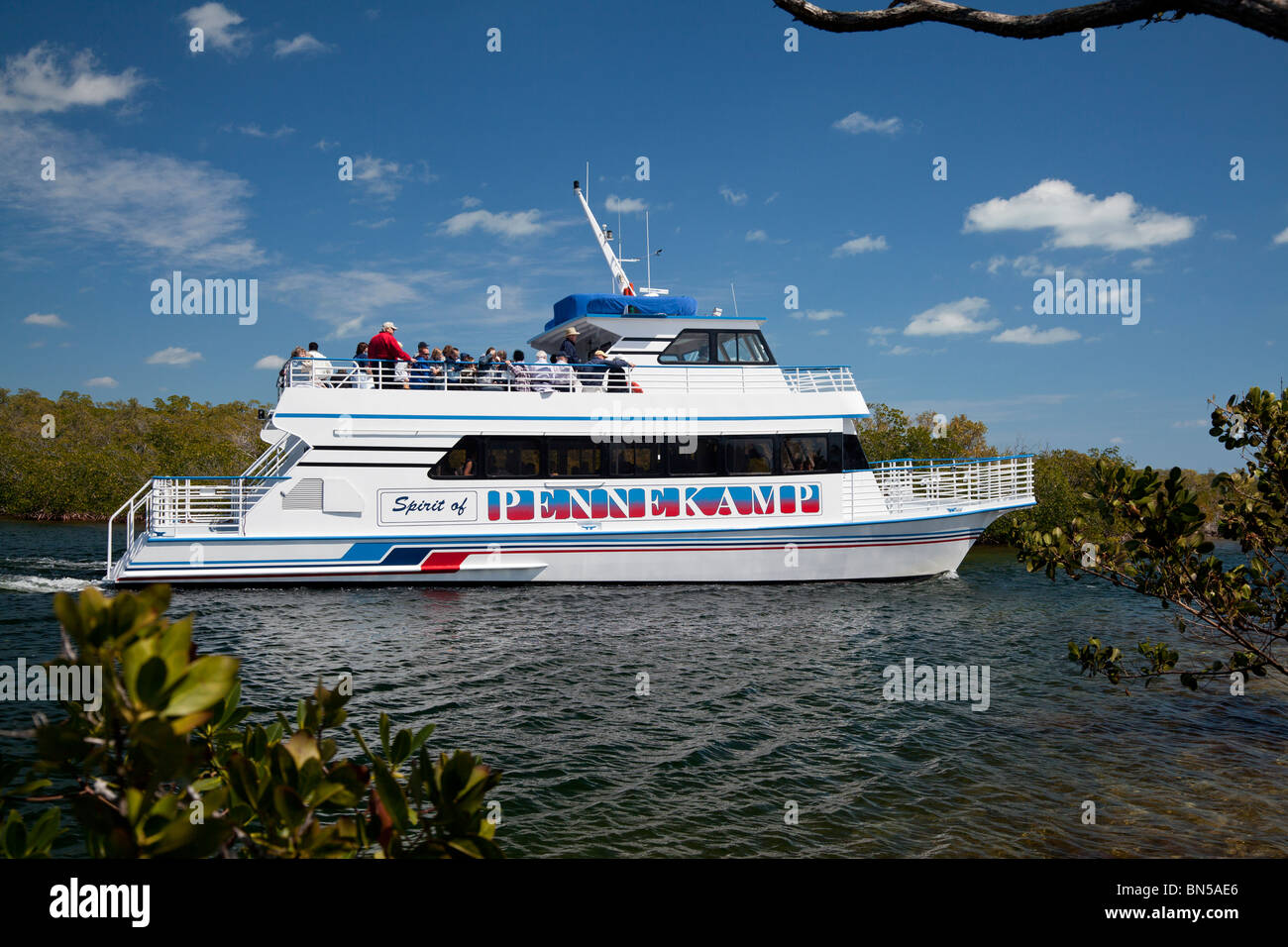 Boat trip taking tourists around the John Pennekamp State Park, Key Largo, Florida. Stock Photo