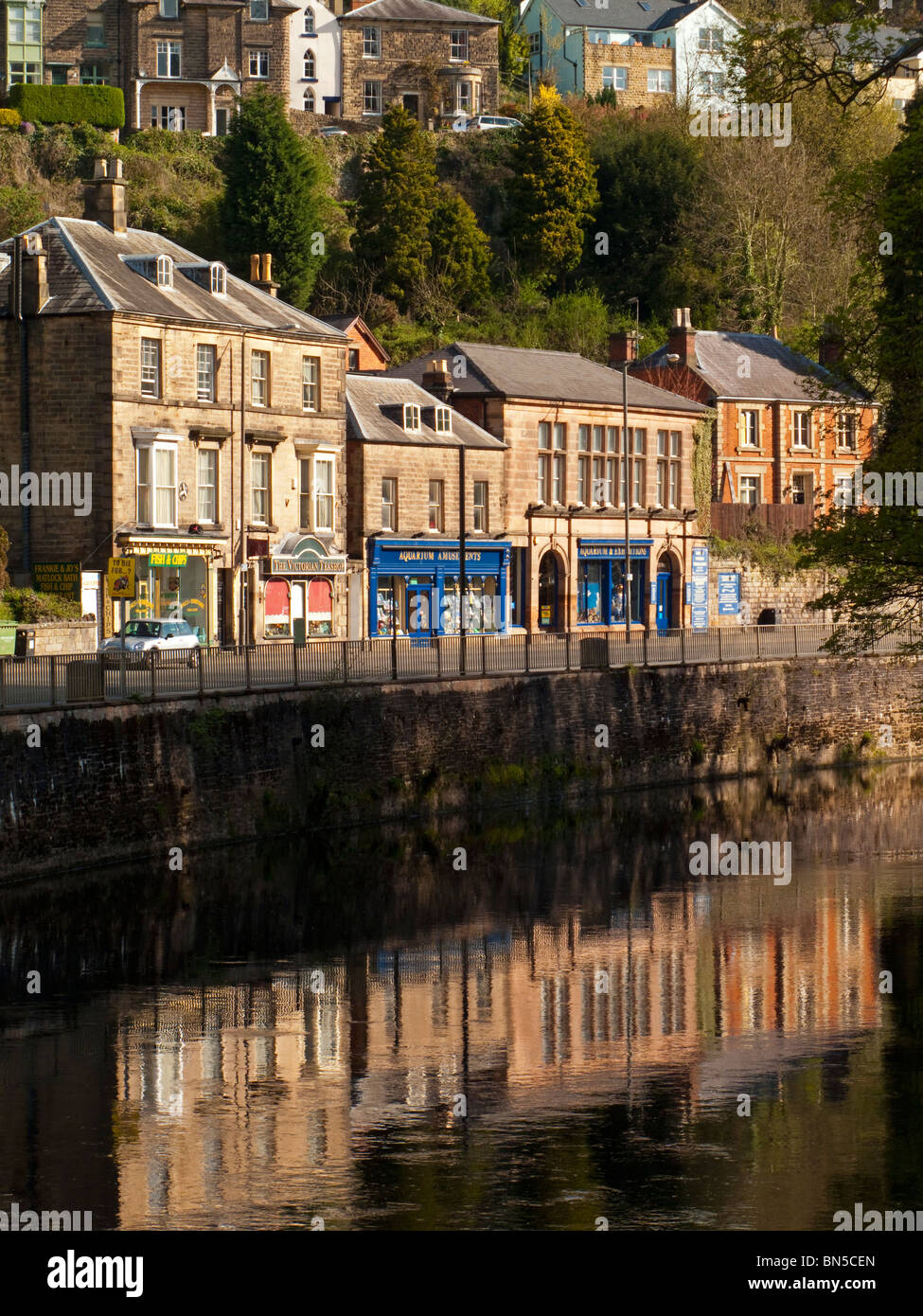 Shops and houses in Matlock Bath in the Derbyshire Peak District