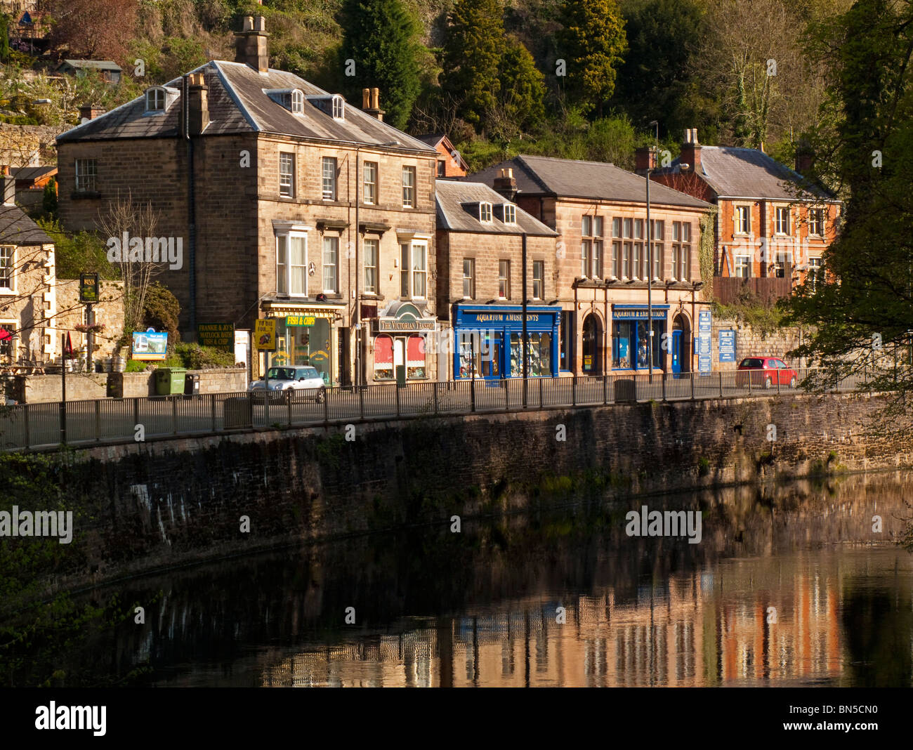 Shops and houses in Matlock Bath in the Derbyshire Peak District