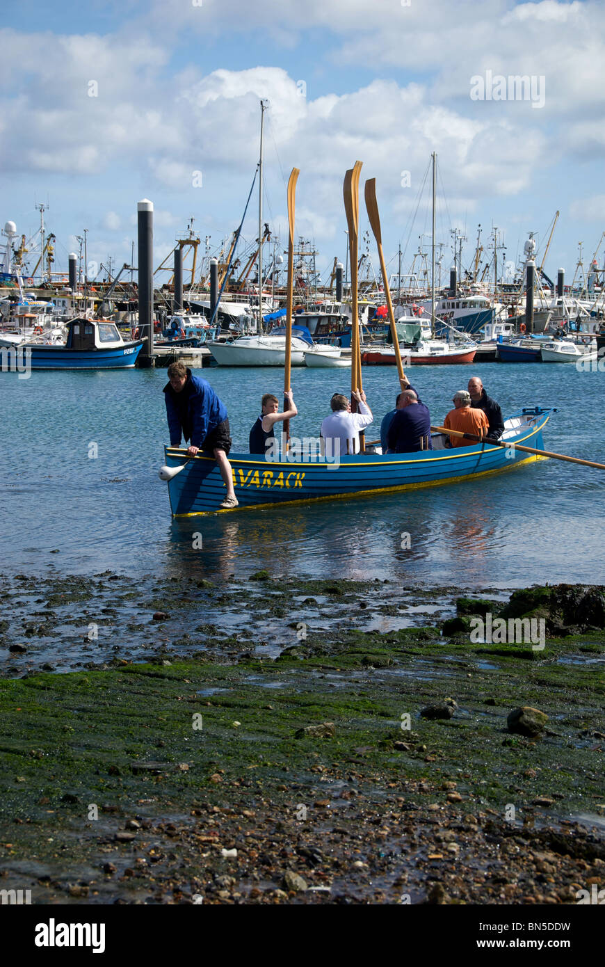 Newlyn Cornwall UK Harbour Harbor Quay Fishing Boats Gig Stock Photo Alamy