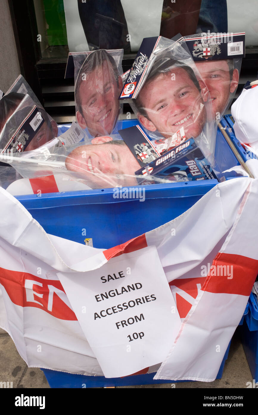 England footballer Wayne Rooney merchandise accessories being sold off cheap outside sports shop