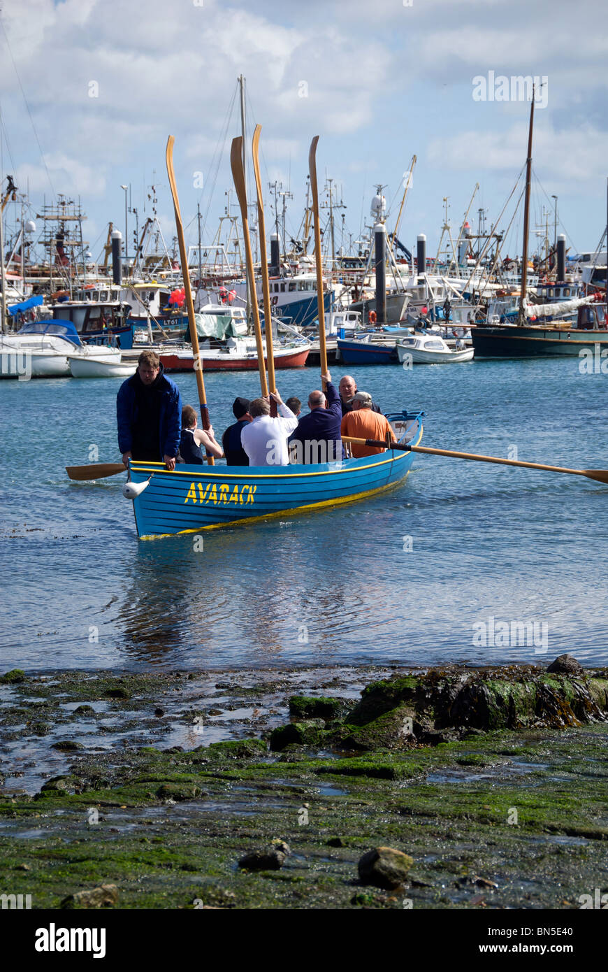Newlyn Cornwall UK Harbour Harbor Quay Fishing Boats Gig Stock Photo Alamy