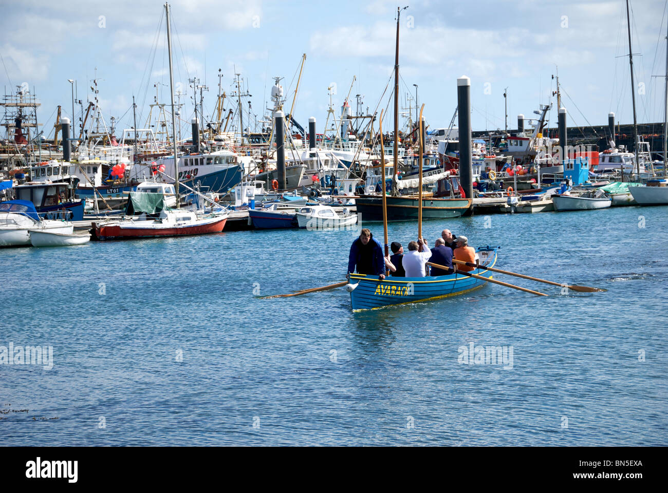 Newlyn Cornwall UK Harbour Harbor Quay Fishing Boats Gig Stock Photo Alamy