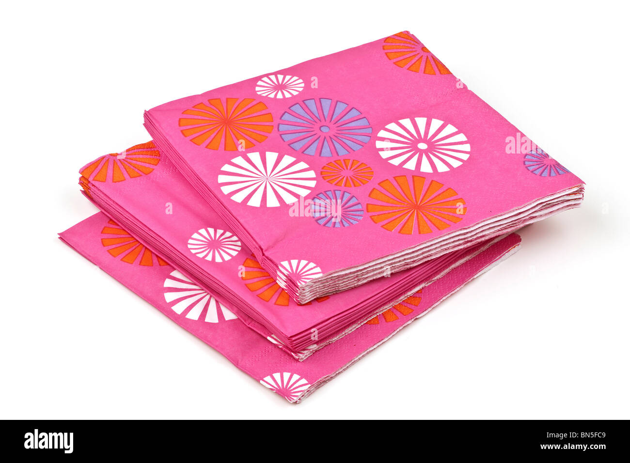 Pile of three pink flowered napkins Stock Photo Alamy