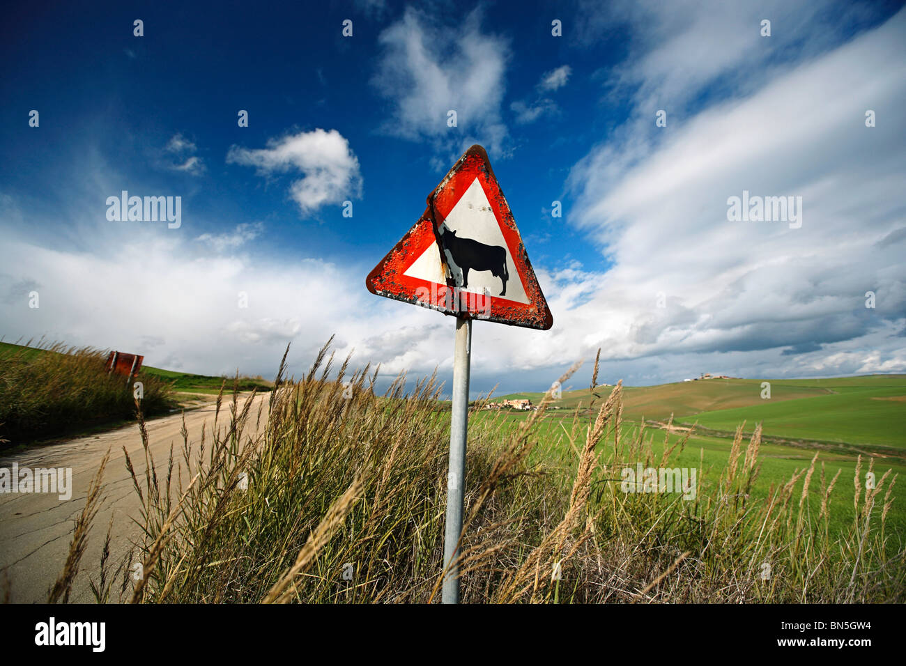 Road signs near Enna, Sicily, Italy, Europe Stock Photo