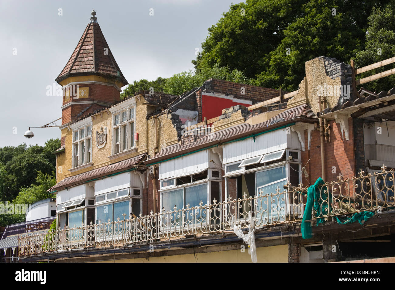 Derelict Edwardian building being demolished on the seafront at Penarth Vale of Glamorgan South Wales UK Stock Photo