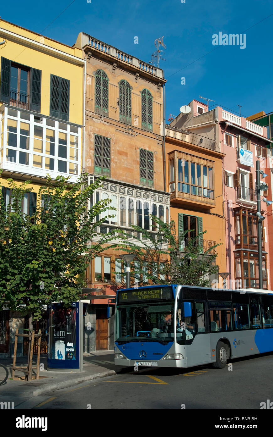 Emt Public Bus At Stop Plaza De La Reina Palma De Mallorca Stock