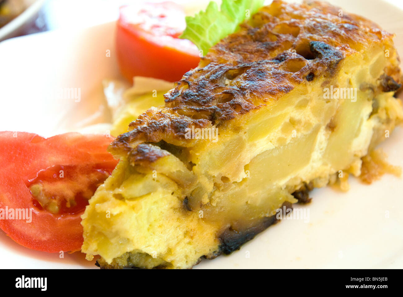 Tapa of spanish omlette tortiila espanola, Ibiza, Spain, Balearics, Spain Stock Photo