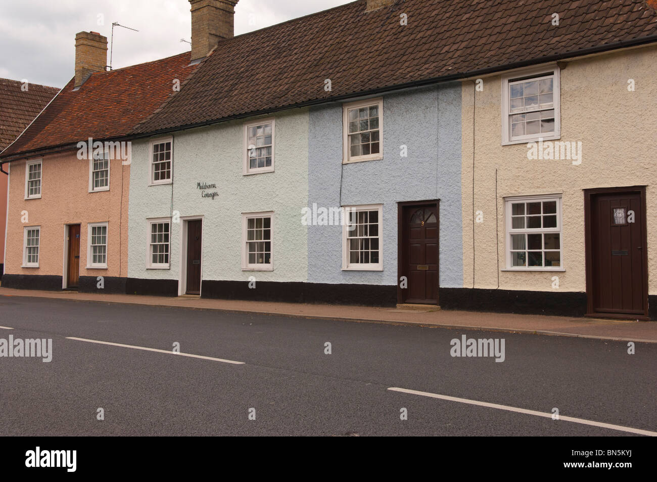 A row of terraced cottages at Peasenhall in Suffolk , England , Great Britain , Uk Stock Photo