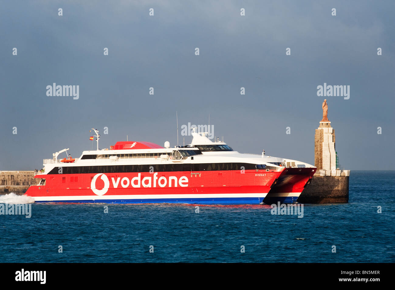 fast ferry leaving the port of tarifa, cadiz, andalusia, spain Stock Photo