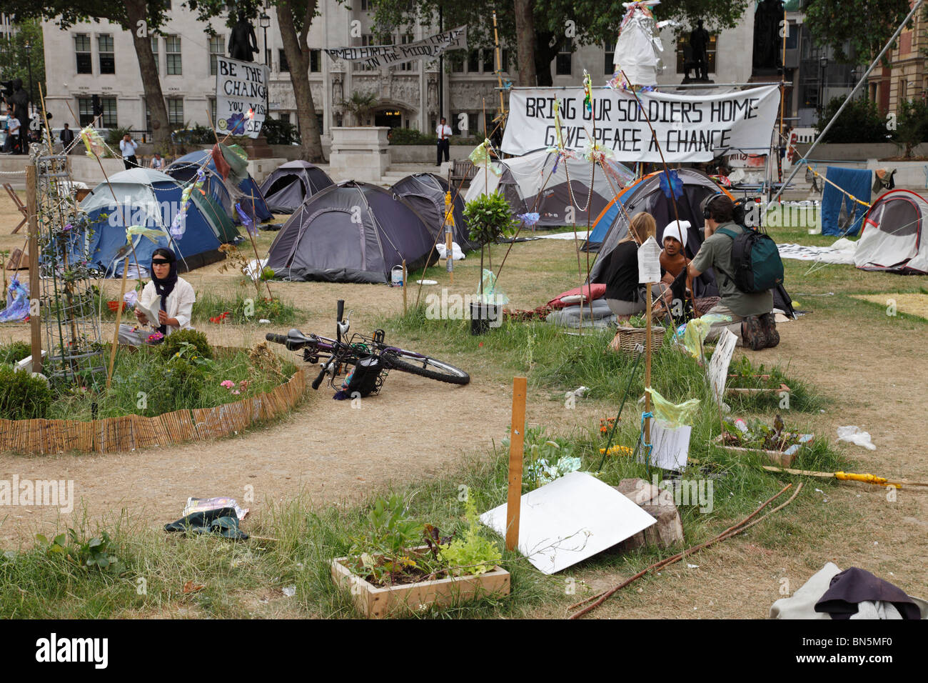 Protesters at the Peace Camp, Parliament Square. Stock Photo