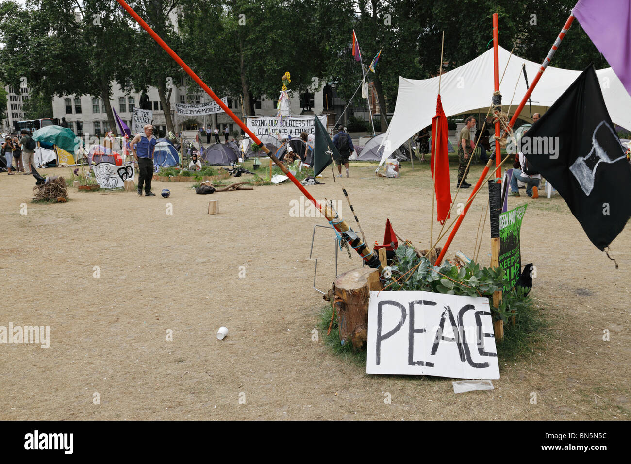 Protesters at the Peace Camp, Parliament Square. Stock Photo