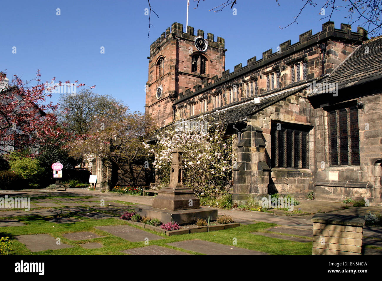 England, Cheshire, Stockport, Cheadle, Saint Mary's Parish Church, Springtime Stock Photo