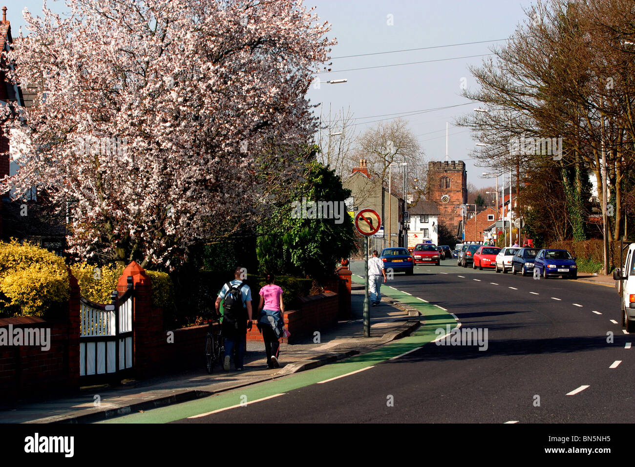 UK, England, Cheshire, Stockport, Cheadle, Wilmslow Road, Springtime