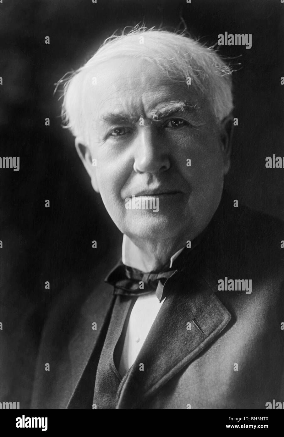 American inventor + scientist Thomas Edison (1847 - 1931) - creator of the world's first practical, long-lasting light bulb. Stock Photo